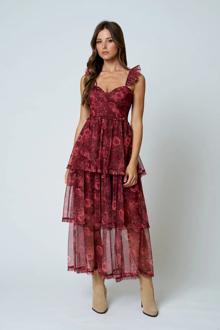 Floral Chiffon Midi Dress - BUR
