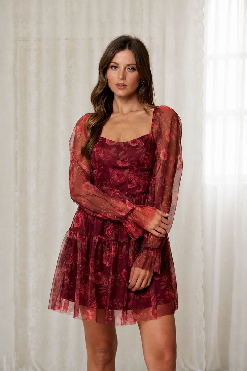 Floral Chiffon Mini Dress - BUR