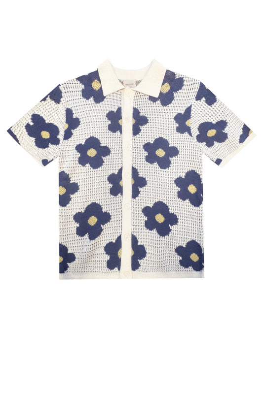 Floral Crochet Button Up Shirt - BLU