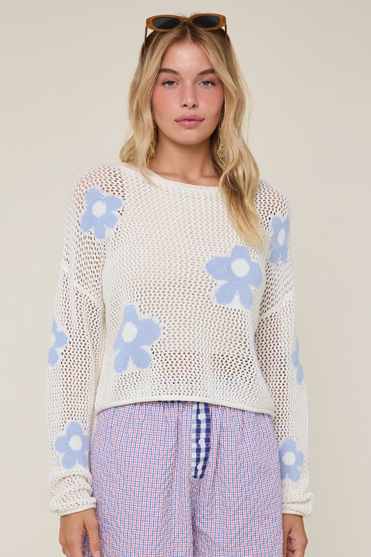Floral Crochet Sweater - BLU