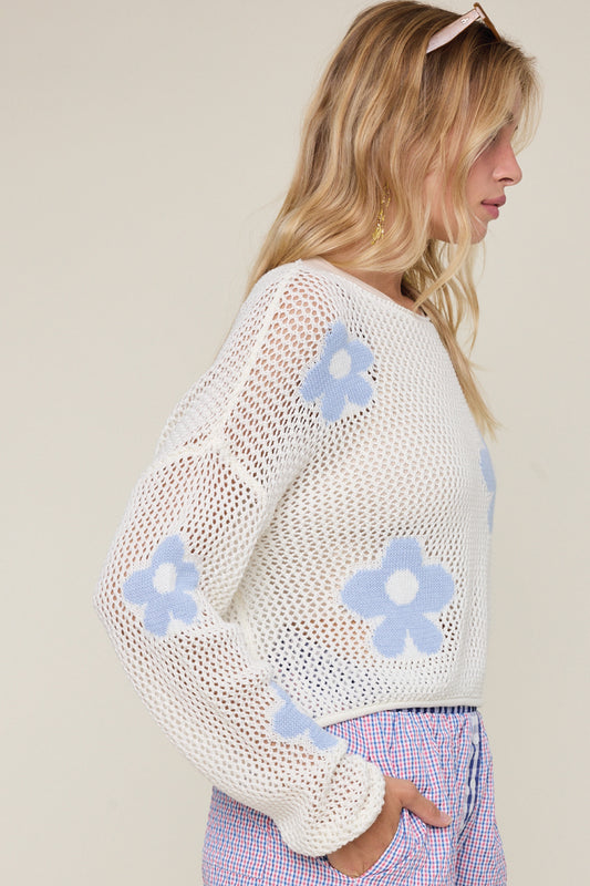 Floral Crochet Sweater - BLU