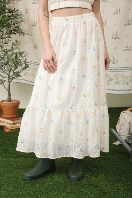 Floral Dot Midi Skirt - CRM