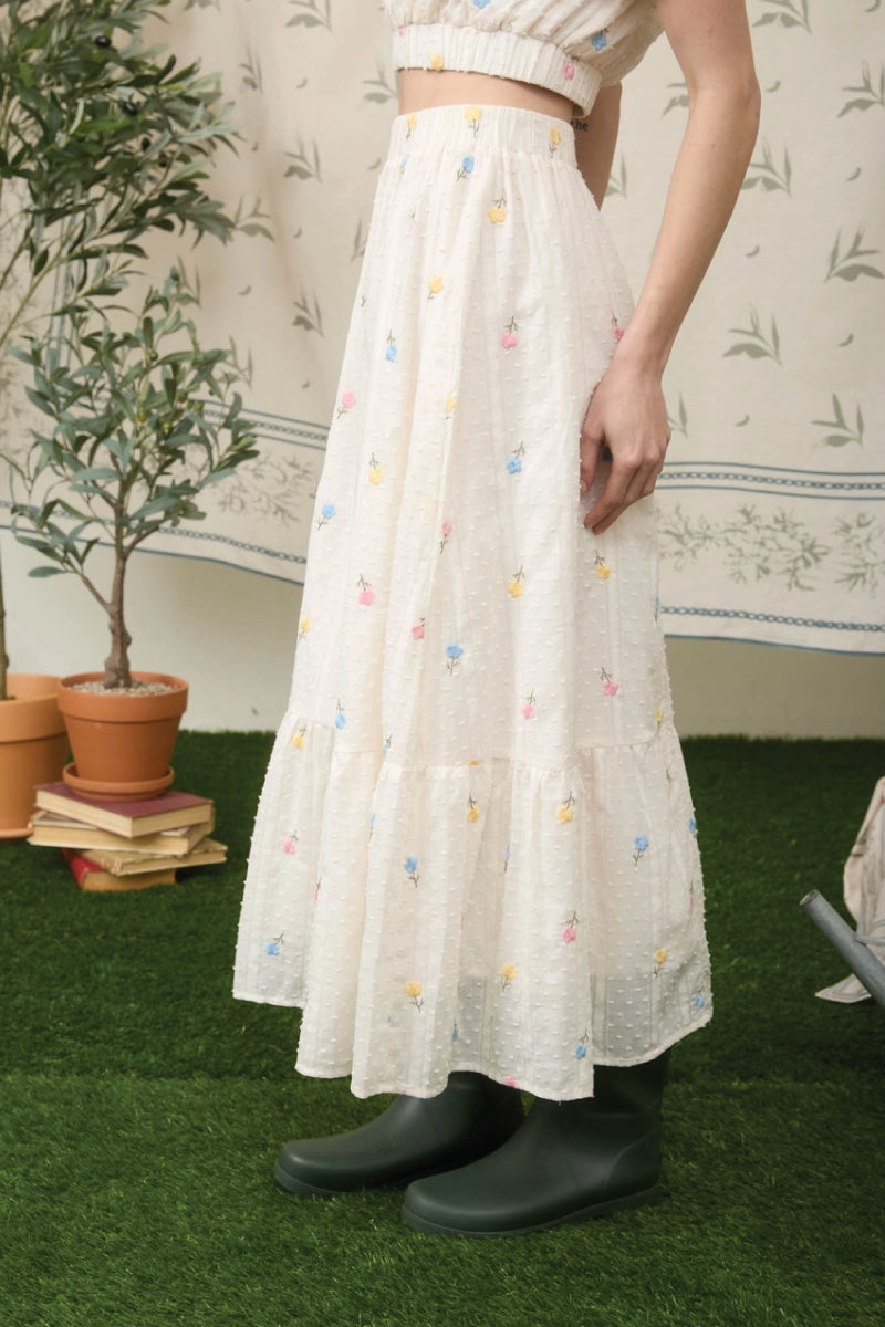 Floral Dot Midi Skirt - CRM