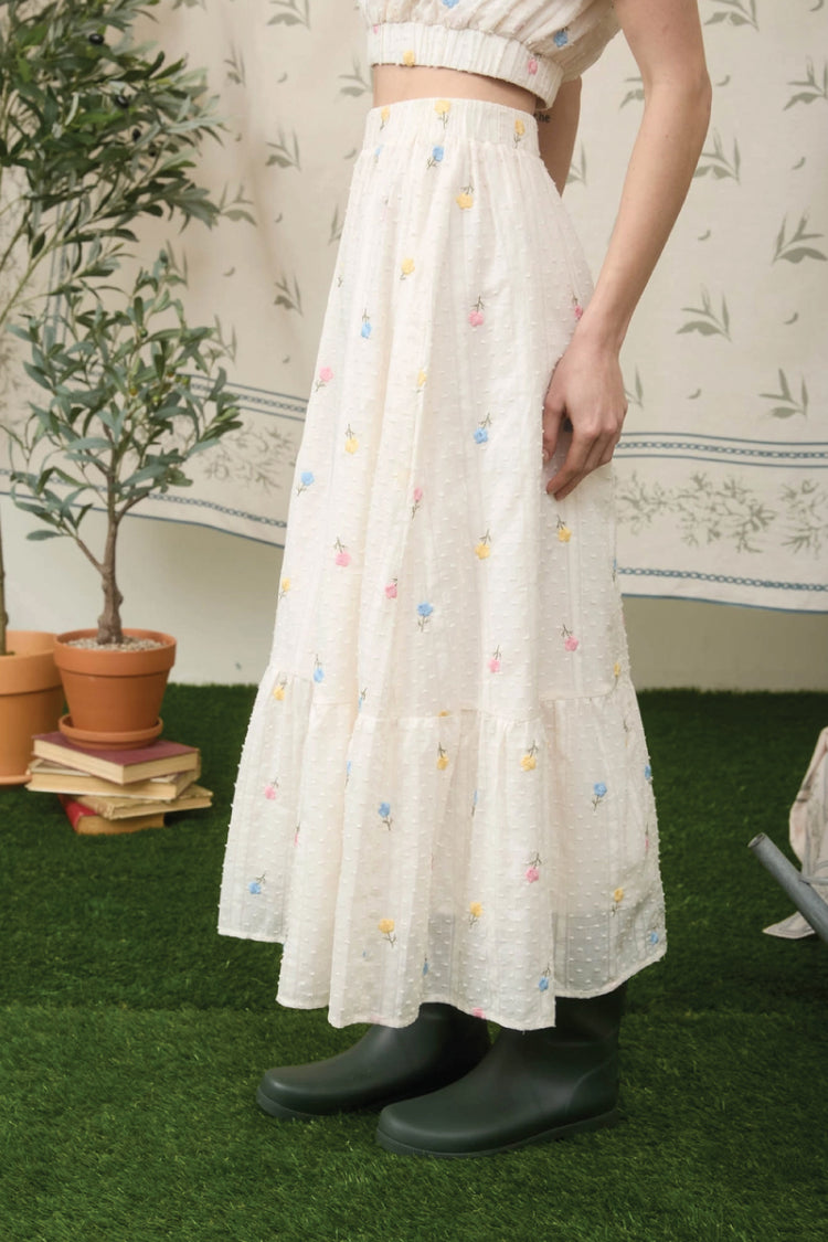 Floral Dot Midi Skirt - CRM
