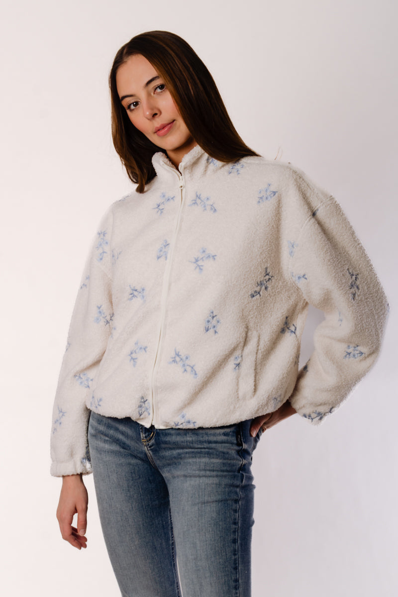 Floral Embroidered Sherpa Jacket - WBF