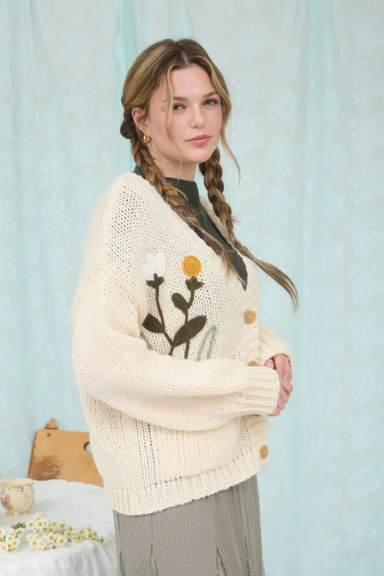 Floral Embroidery Cardigan - CRM