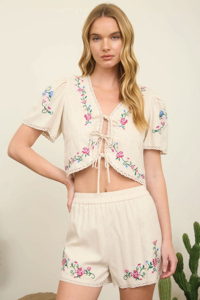 Floral Embroidery Top - NAT