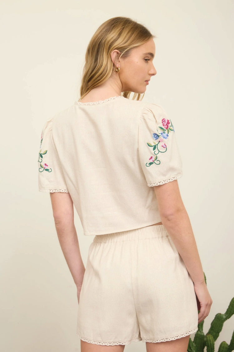 Floral Embroidery Top - NAT