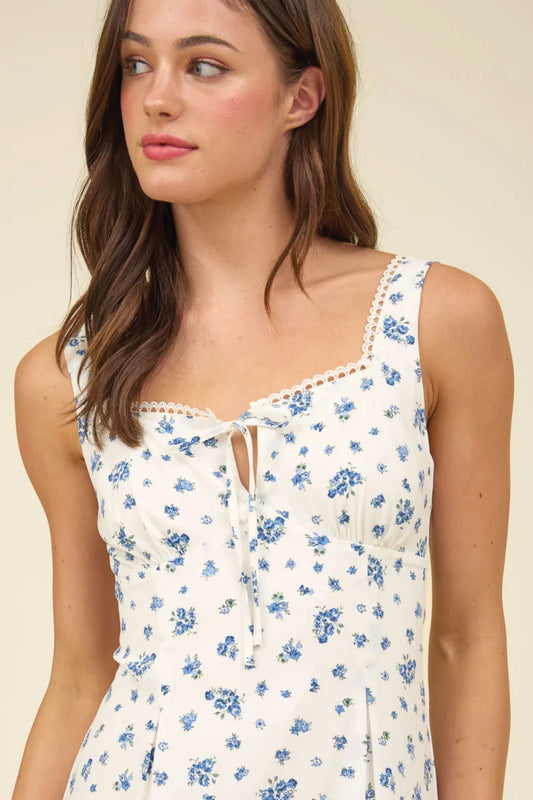 Floral Front Tie Dress - BLU