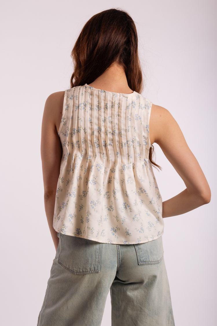 Floral Front Tie Top - WHT
