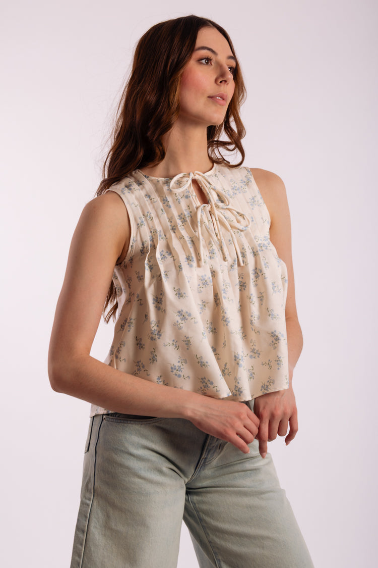 Floral Front Tie Top - WHT