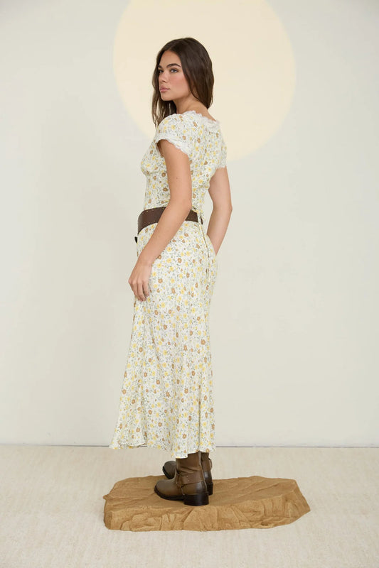 Floral Lace Midi Dress - IVR