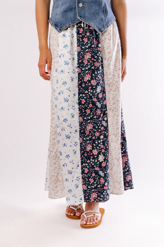 Floral Pieced Maxi Skirt - BLU