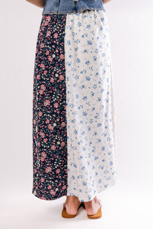 Floral Pieced Maxi Skirt - BLU