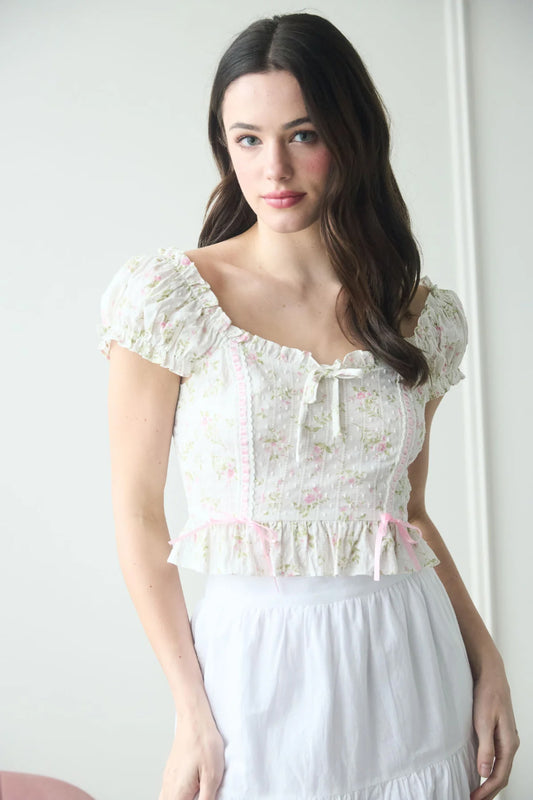 Floral Ribbon Crop Top - PNK