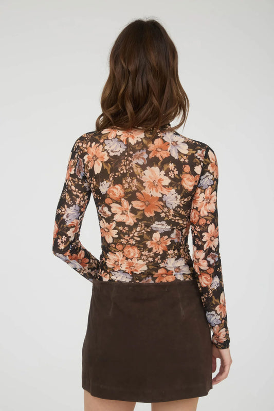 Floral Sheer Top - BLK