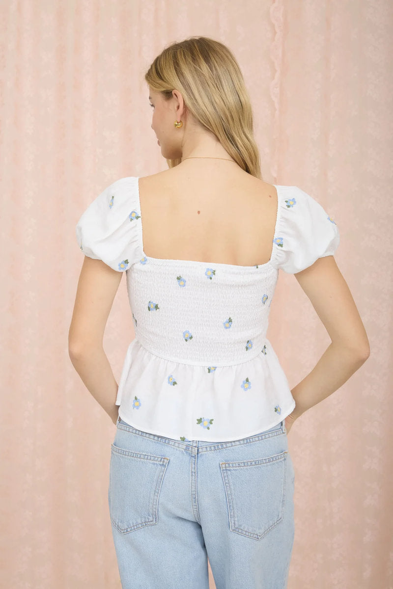  Floral Smocked Top - WHT