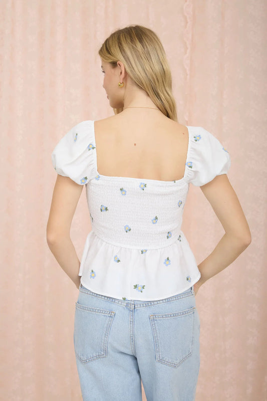  Floral Smocked Top - WHT