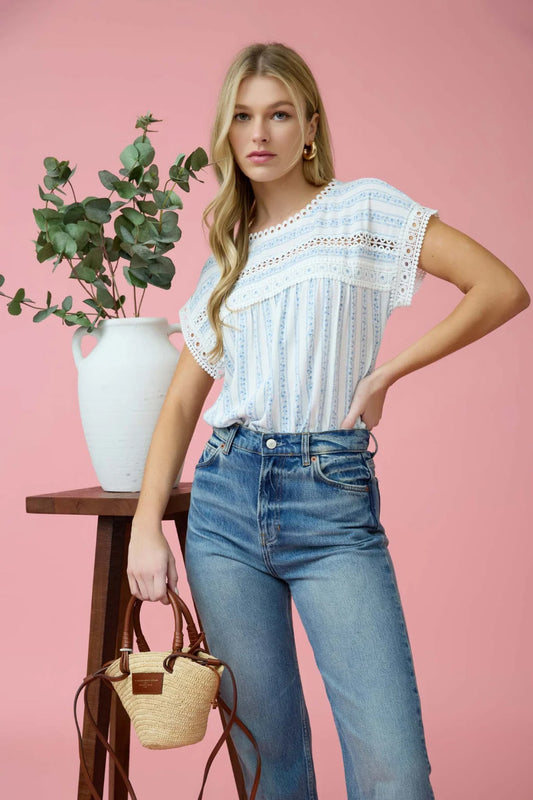 Floral Stripe Top - BLU
