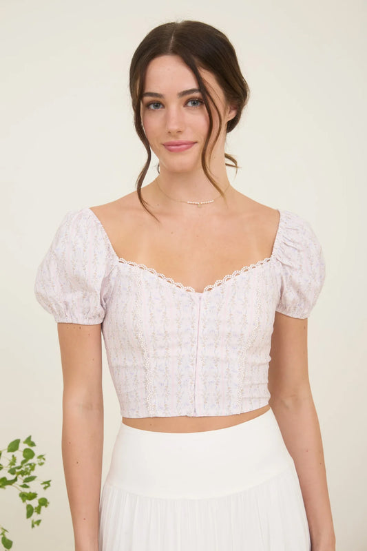 Floral Stripe Corset Crop Top - BLS