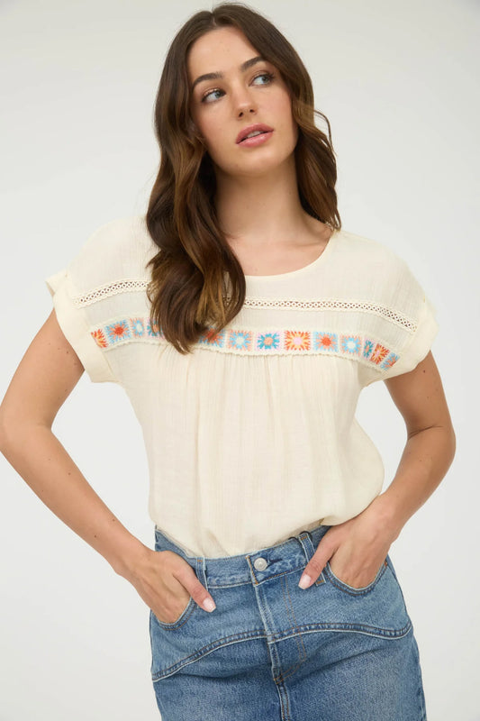 Flower Basket Crochet Lace Top - NAT