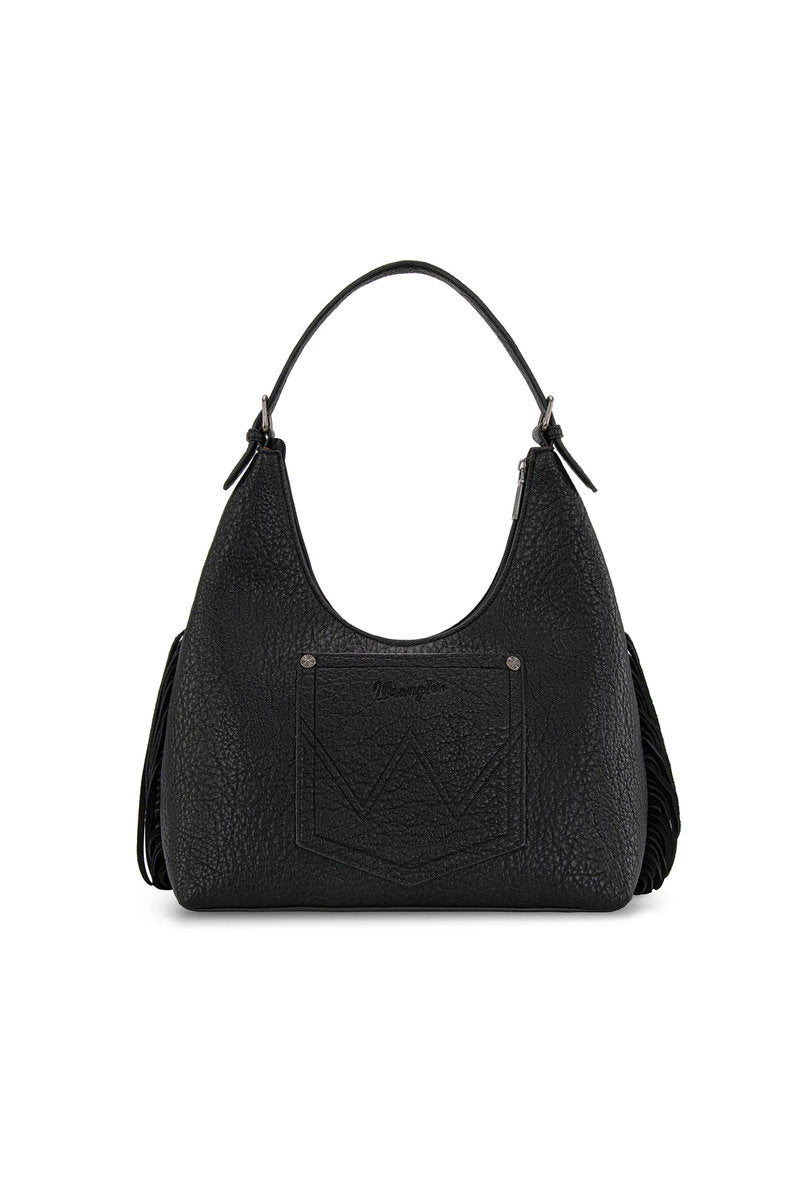 Fringe Floral Tooled Hobo - BLK