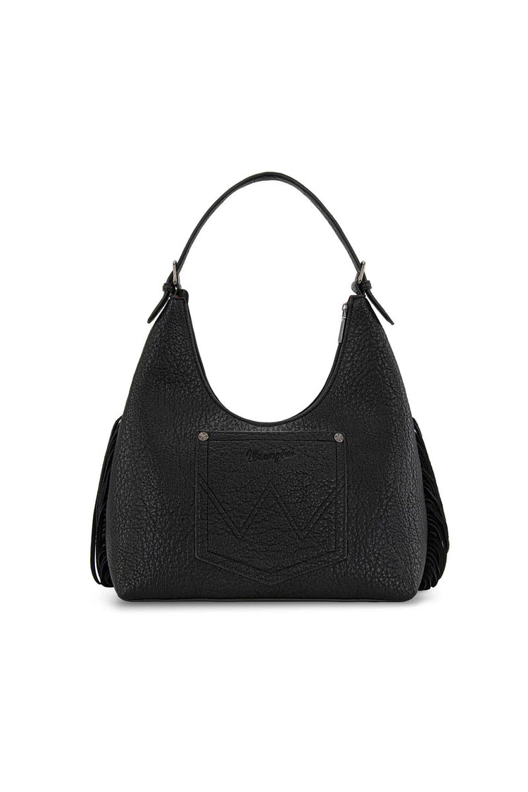 Fringe Floral Tooled Hobo - BLK