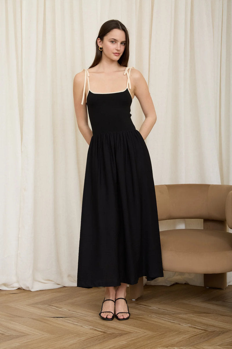 Gabriela Mix Media Midi Dress - BLK
