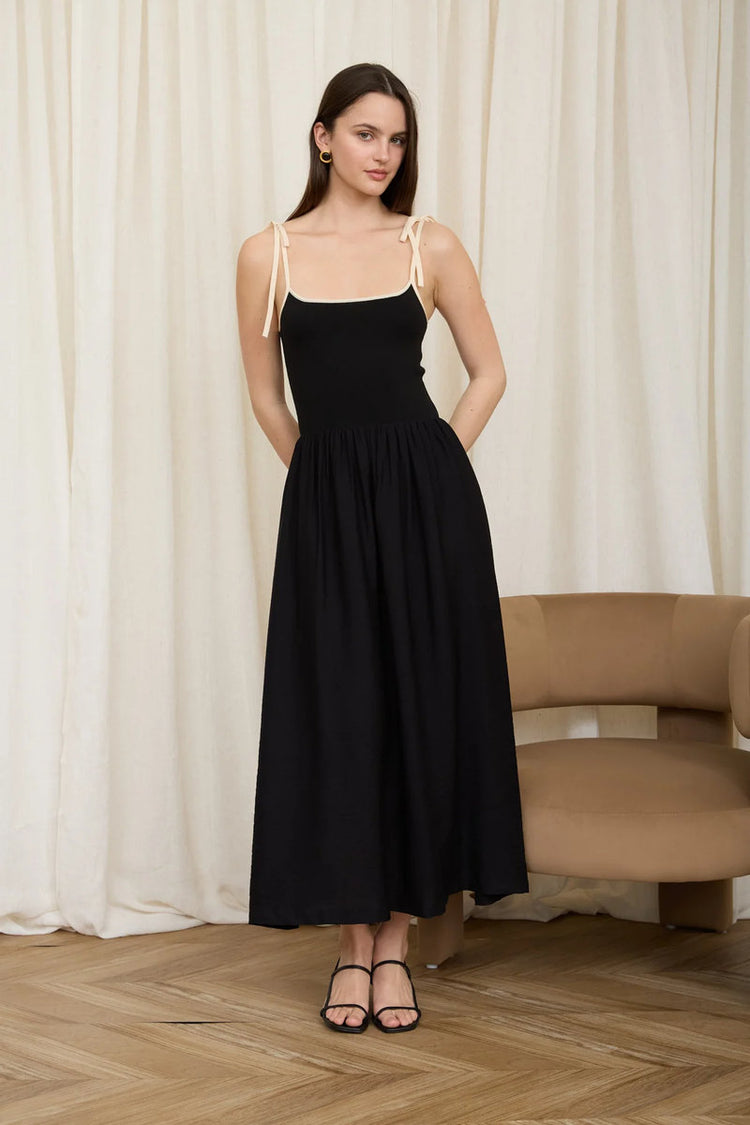 Gabriela Mix Media Midi Dress - BLK