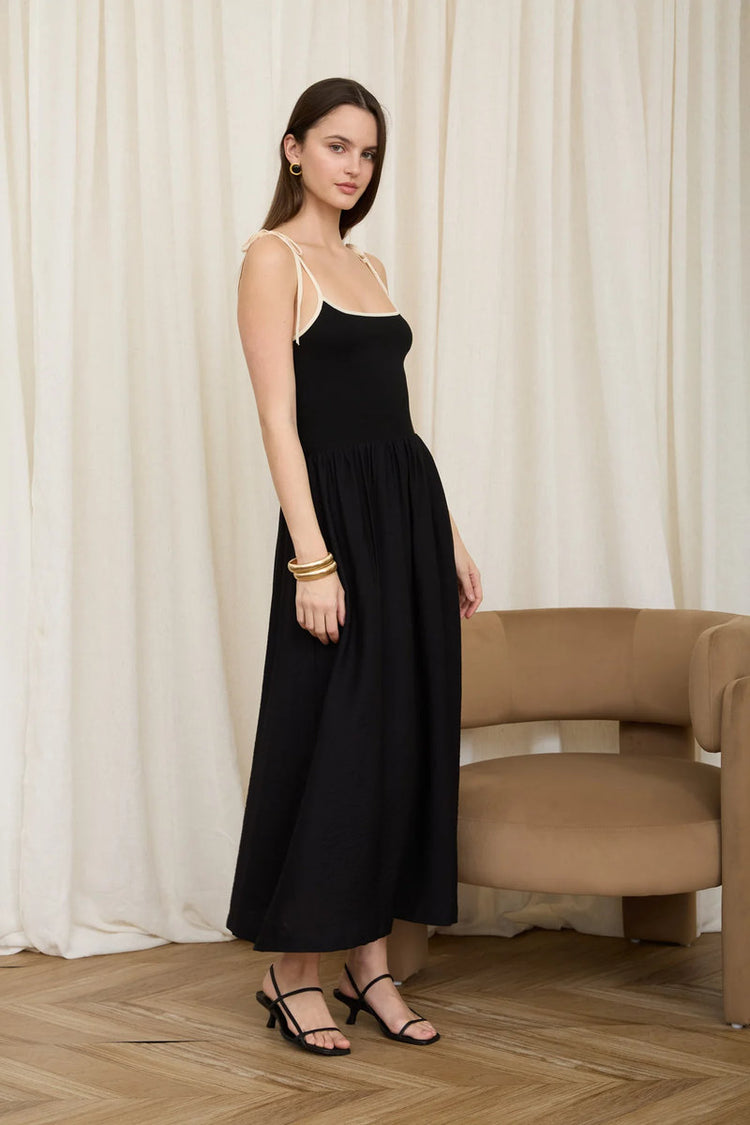 Gabriela Mix Media Midi Dress - BLK