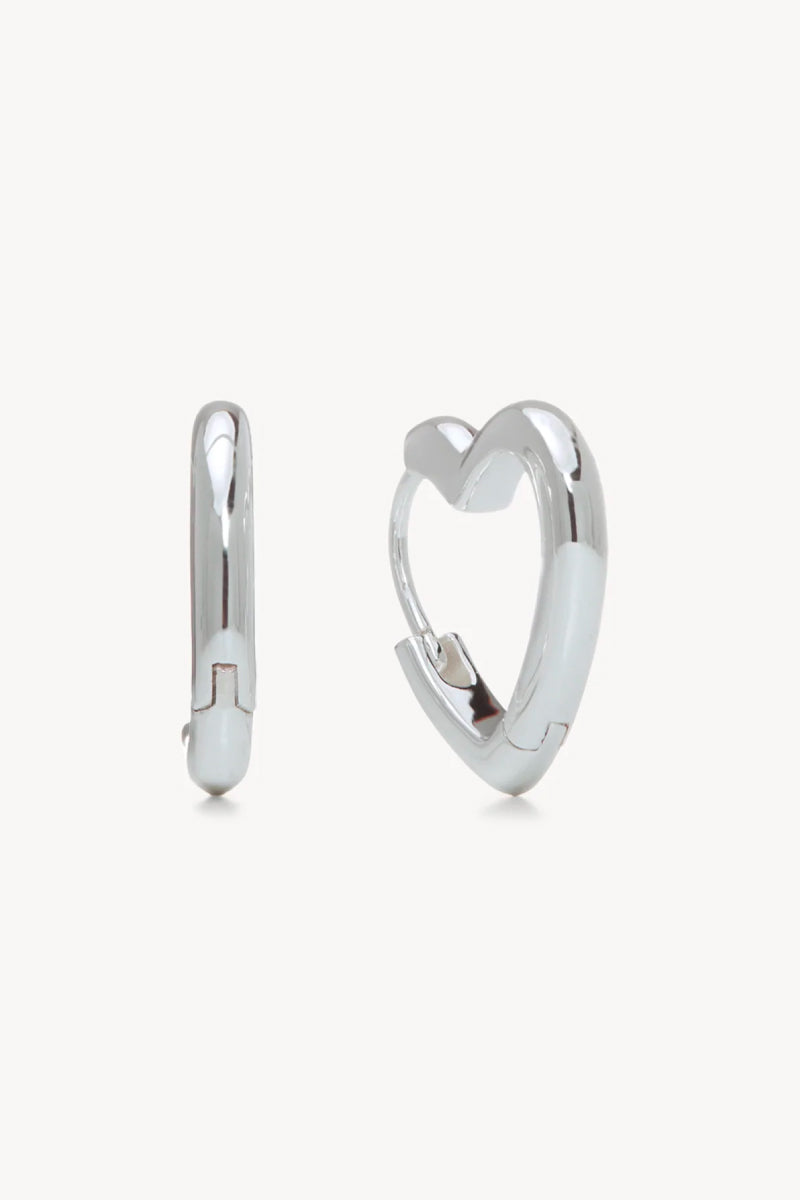 Heart Huggie Hoop Earrings - Silver - SIL