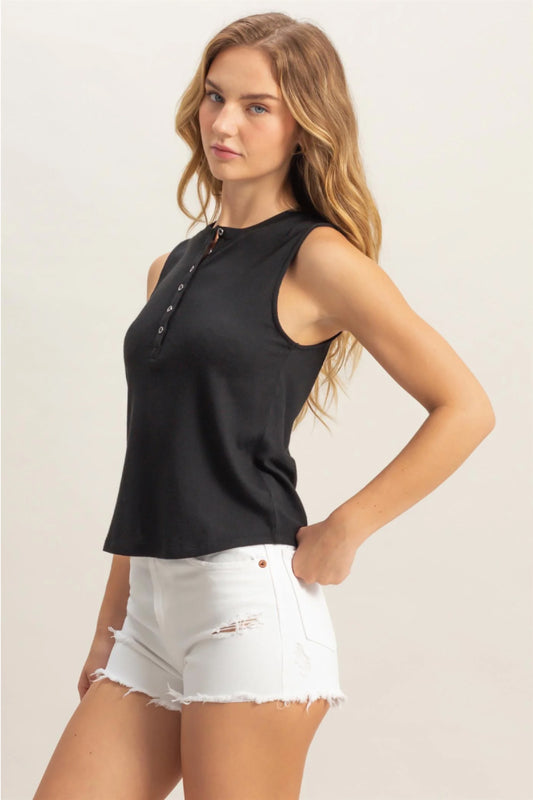 Henley Tank Top - BLK