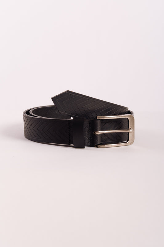 Herringbone Leather Belt - BLK