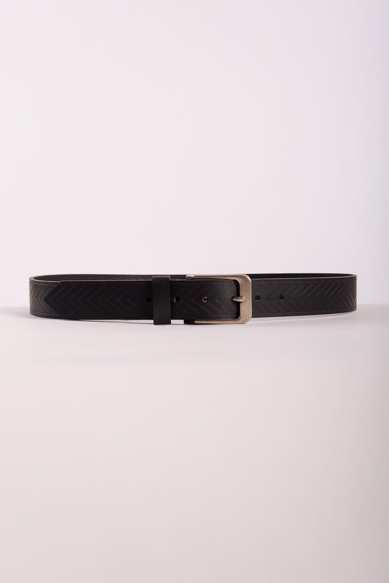 Herringbone Leather Belt - BLK