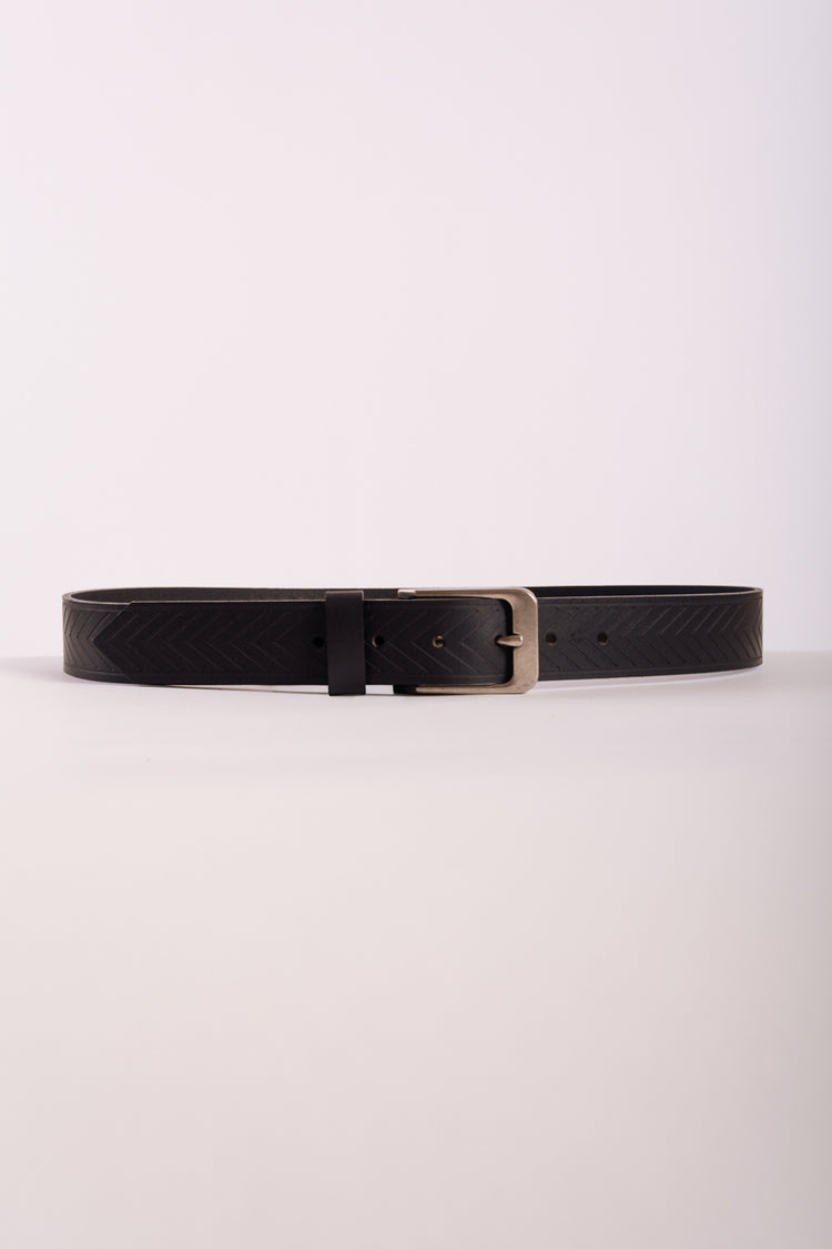 Herringbone Leather Belt - BLK