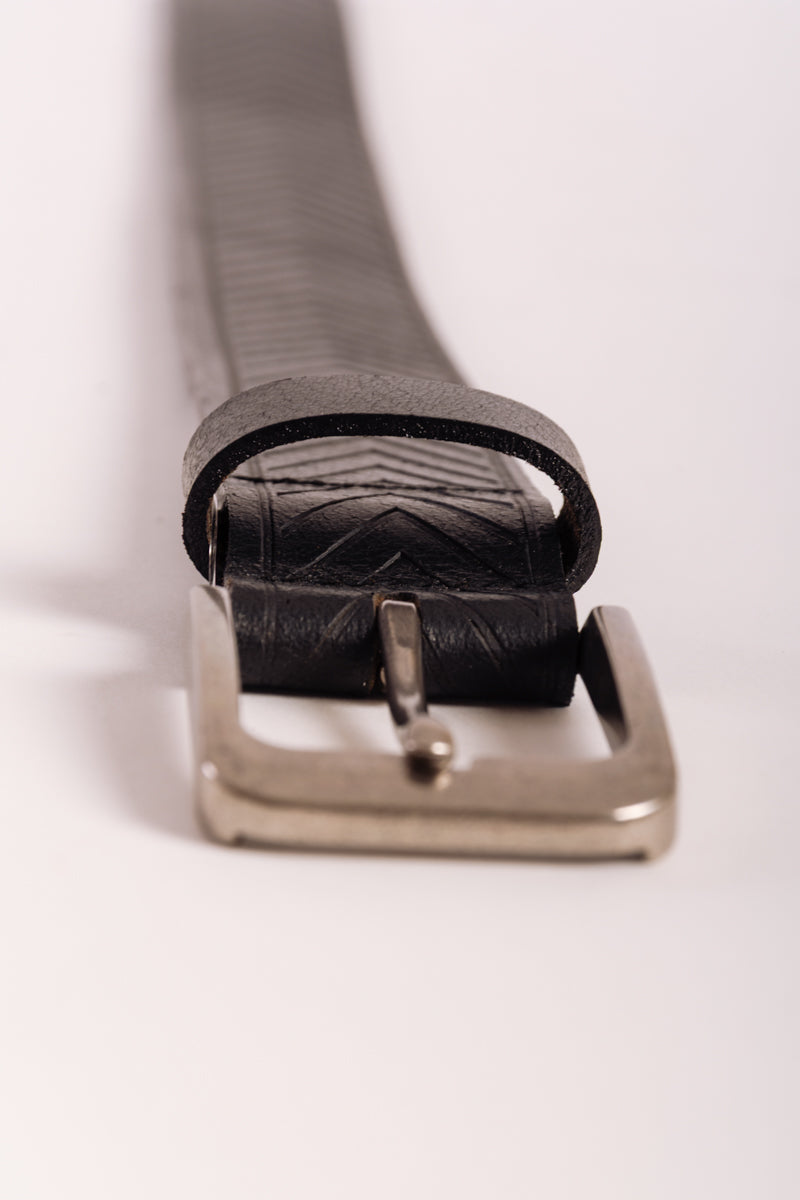 Herringbone Leather Belt - BLK
