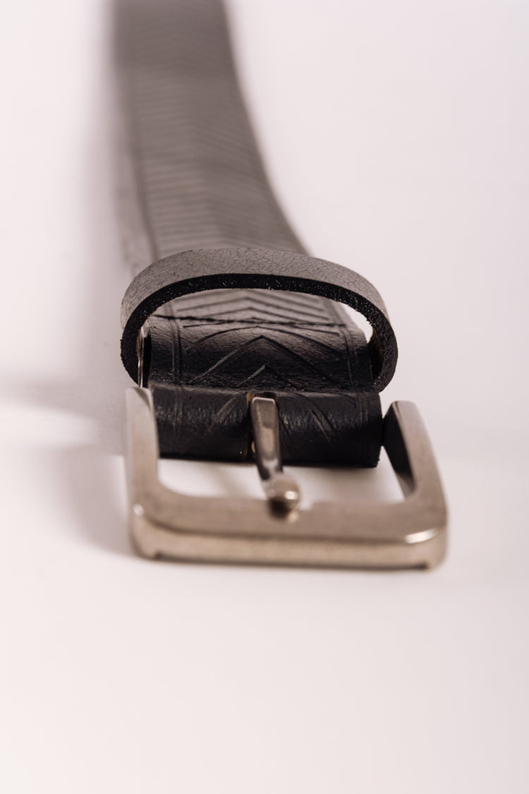 Herringbone Leather Belt - BLK