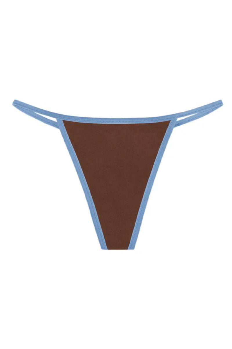 High Rise String Thong - Brown / Sky Blue - BRNB