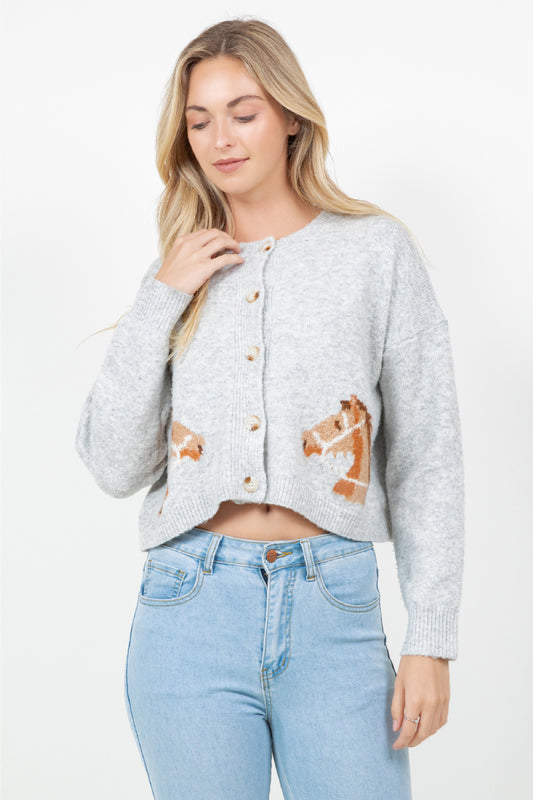 Horse Cardigan - GRY