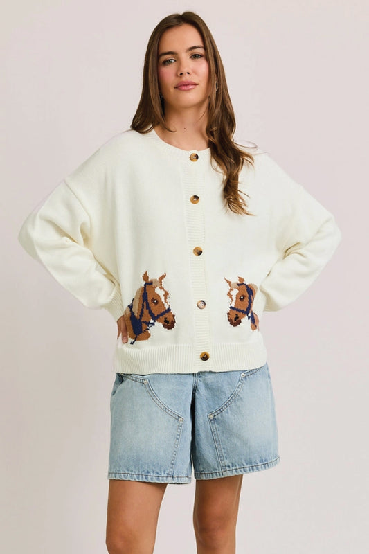 Horse Cardigan - WHT