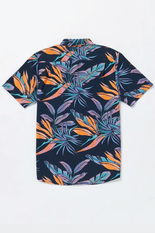Indospray Floral Short Sleeve Shirt - NVY