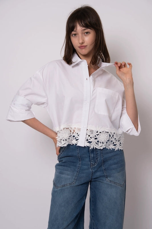 Kerwin Lace Trim Shirt - White