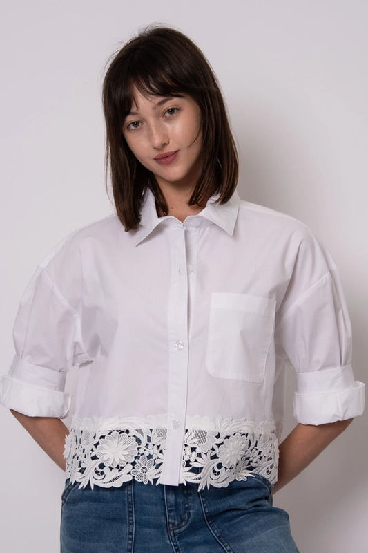 Kerwin Lace Trim Shirt - White