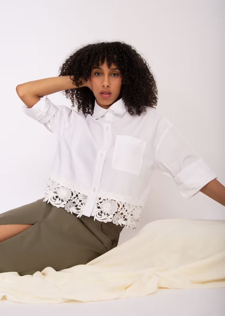 Kerwin Lace Trim Shirt - White