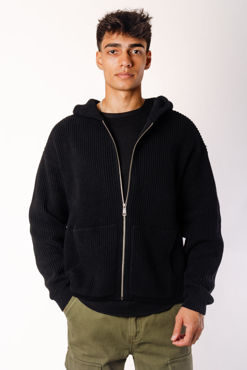 Knitted Zip Hoodie - BLK