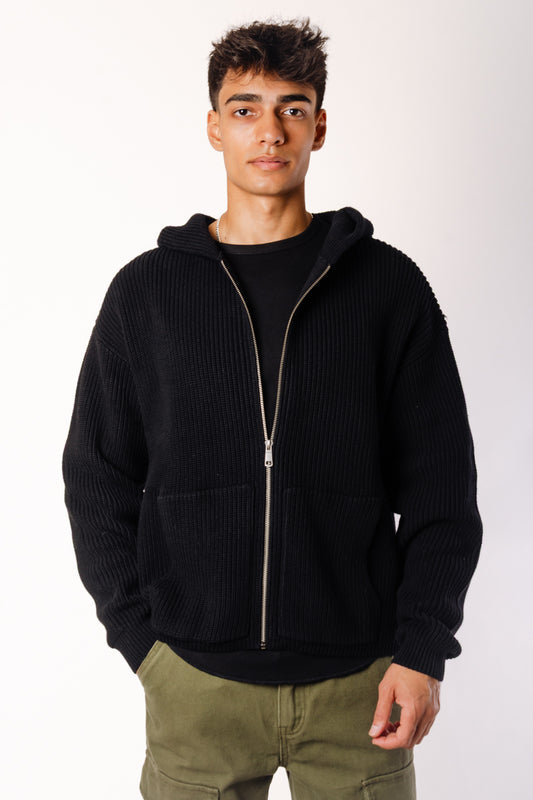 Knitted Zip Hoodie - BLK