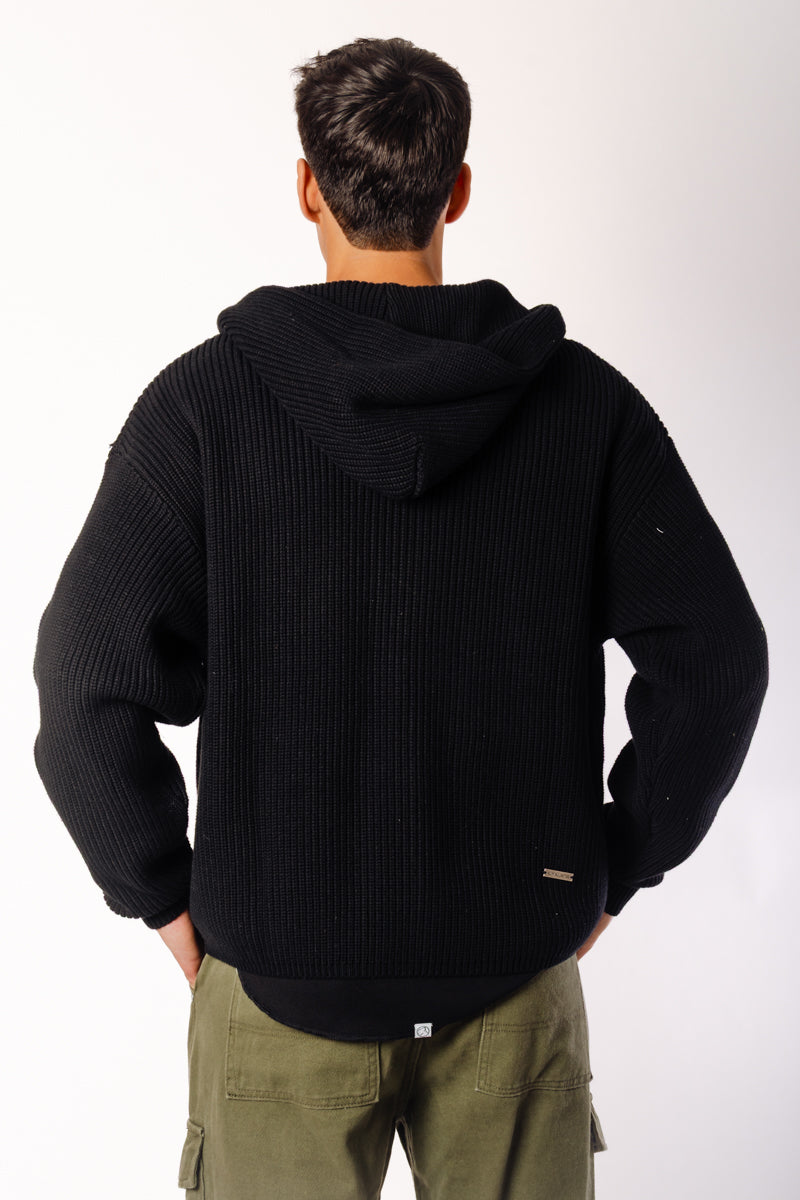 Knitted Zip Hoodie - BLK