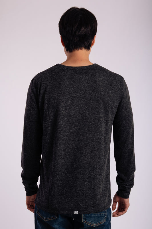 Heathered Thermal Long Sleeve - BLK