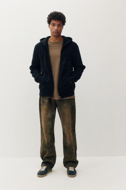 Knitted Zip Hoodie - BLK