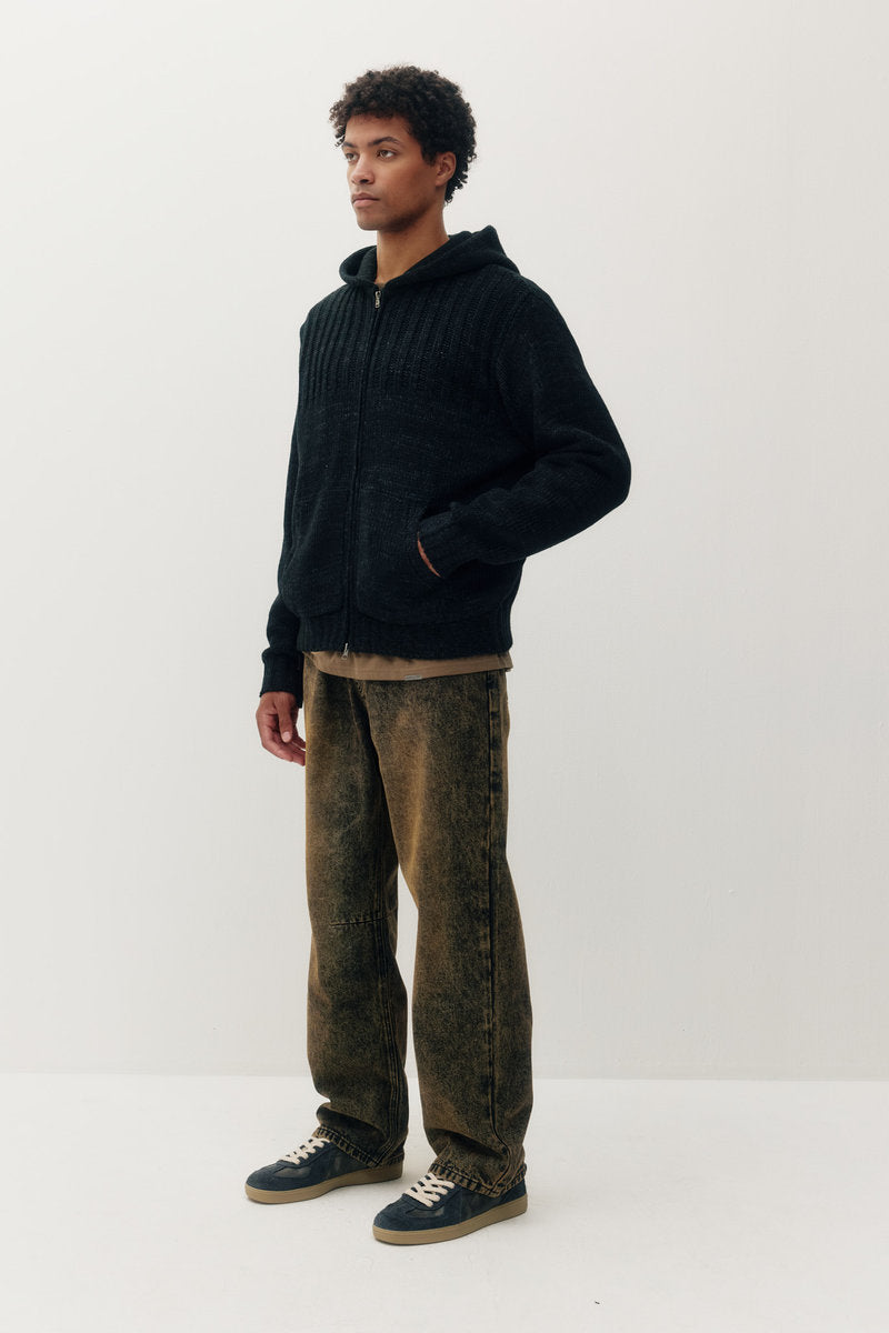 Knitted Zip Hoodie - BLK